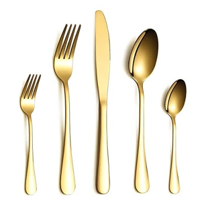 Afbeelding van gouden bestekset 30 stuks, roestvrijstalen bestekset, titanium plating gebruiksvoorwerpen Serviesset voor 6 (glanzend goudkleurig)