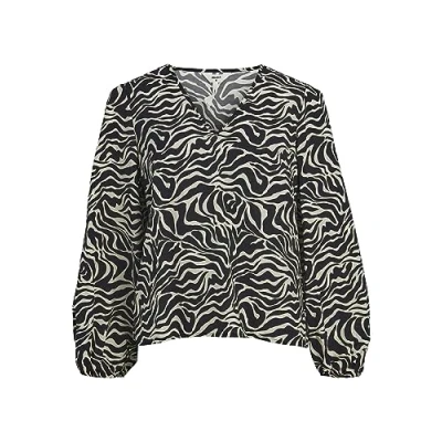 Afbeelding van OBJECT Top OBJLEONORA Met Zebraprint Zwart/ecru Maat M