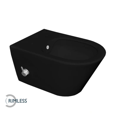 Afbeelding van Wiesbaden Stereo wandcloset rimless met bidetkraan warm en koudwater mat zwart