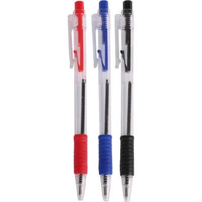 Afbeelding van Balpennen 8x stuks kleurenmix rood blauw zwart softgrip Pennen