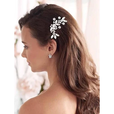 Afbeelding van Bufenia Zilveren bruidshaarkam met strasssteentjes, kristallen bruidshoofdtooi, haaraccessoires voor dames