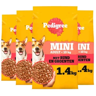 Afbeelding van 4x Pedigree Adult Hondenbrokken Mini Rund 1,4 kg