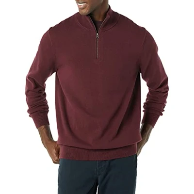 Afbeelding van Amazon Essentials Heren 100% katoenen trui met kwartrits bordeauxrood, XXL
