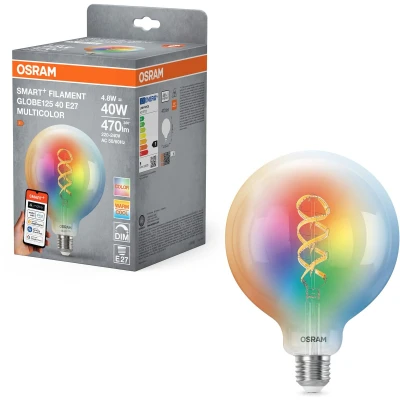 Afbeelding van OSRAM SMART+ LED lamp Globe 125 Filament E27, RGBW, Matter compatibel, WiFi, bedienbaar via app en spraakassistent, multicolor, dimbaar