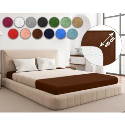 Afbeelding van Sesto Senso Hoeslaken 180 x 200 cm, bruin, voor topper, badstof met elastiek, 100% katoen
