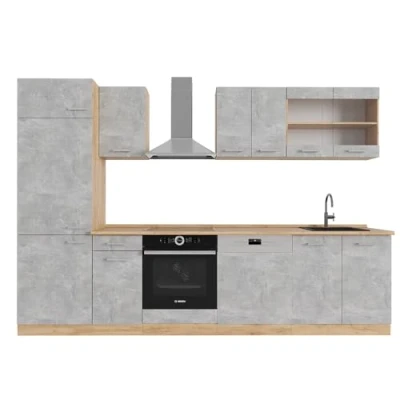 Afbeelding van Vicco Complete keukeneenheid R Line, Beton/gouden eik, 300 cm zonder werkblad