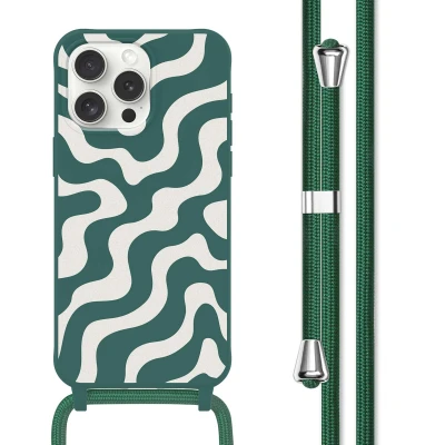 Afbeelding van Apple iPhone 15 Pro Max Hoesje Siliconen en TPU (zacht) imoshion Softcase/Koordhoesje/Backcover Petrol Green Groovy Telefoonhoesje