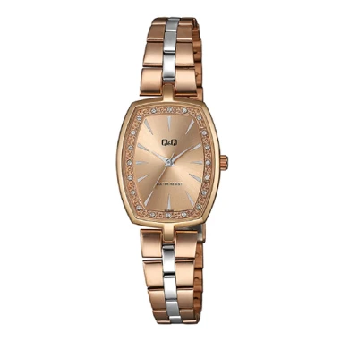 Afbeelding van Q&amp;Q model qc13j402y dameshorloge rose zilverkleurig zirkonia op wijzerplaat 3 atm waterdicht