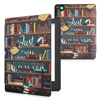 Afbeelding van kwmobile E reader hoesje geschikt voor Kobo Aura H2O Edition 2 hoes flip case met magnetische sluiting Ereader cover bibliotheek design in meerkleurig