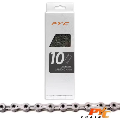 Afbeelding van P.Y.C. Premium lichtgewicht fietsketting 10 speed Shimano/Campagnolo/SRAM Chrome Harden Tech 116 schakels