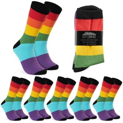 Afbeelding van CityComfort sokken voor heren, ademende crew in multipack, Multi Regenboog Pack van 6, 40 45 EU
