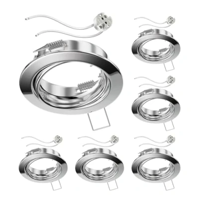 Afbeelding van ledscom.de 6 stuks plafond inbouwframe FERE chroom draaibaar (LED/Halogeen/MR16/50mm) incl. GU5.3 fitting