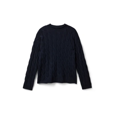 Afbeelding van Benetton dames Kabelgebreide trui in kasjmierblend met opstaande kraag de kleur Donkerblauw, maat: M