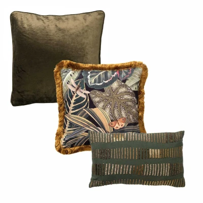 Afbeelding van Hoii VOORDEELSET BOTANIC GREEN Set van 3 sierkussens Military Olive groen