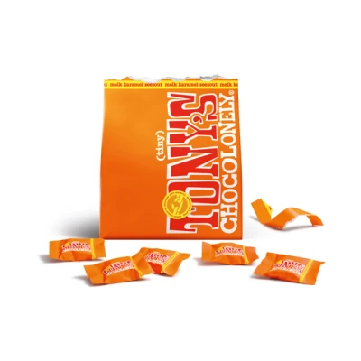 Afbeelding van Chocolade Tony&#039;s Chocolonely tiny melk karamel zeezout zak 135g