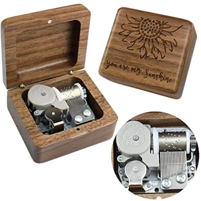 Afbeelding van Sinzyo You are My Sunshine Muziekdoos Vintage houten Kerstmis Valentijnsdag Verjaardagscadeau (Walnoot kist)