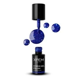 Afbeelding van XFEM UV/LED Hybrid Gellak 6ml. Blue Snowflake #0176 Donkerblauw, Glitter Glitters Gel nagellak