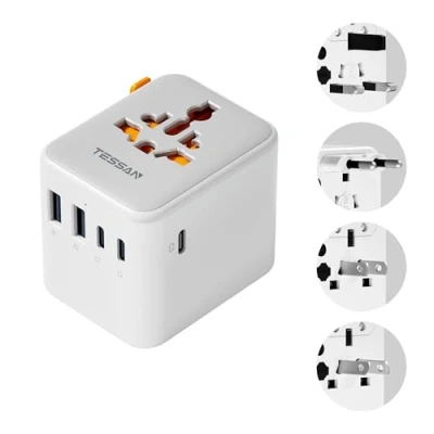 Afbeelding van TESSAN Universele stekkeradapter, Oplader met 3 USB C en 2 A, 2500W Reisadapter voor VS Thailand Japan VK Brazilië Australië Spanje Maleisië India