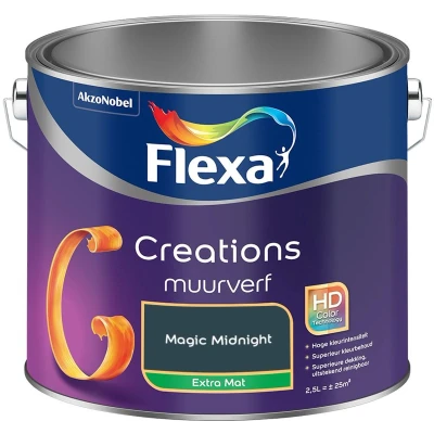 Afbeelding van flexa creations muurverf extra mat magic midnight 2.5 ltr