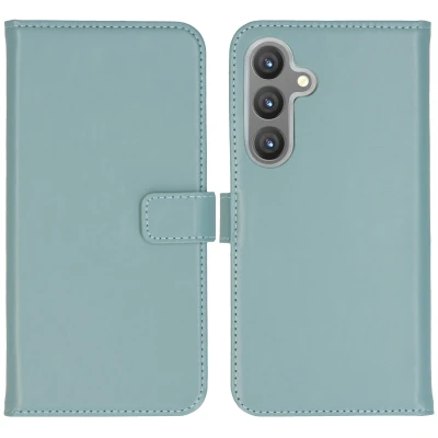 Afbeelding van Samsung Galaxy S24 Plus Hoesje Echt leder Selencia Bookcase Lichtblauw Telefoonhoesje