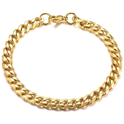 Afbeelding van Cuban Link Heren Armband Dikke Schakel 7mm Goud kleurig Schakelarmband Armbanden Cadeau voor Man Mannen Cadeautjes