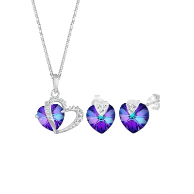 Afbeelding van Elli Dames Sieraden Set Harten Hanger Symbool Liefde elegant met kristallen in 925 Sterling Zilver