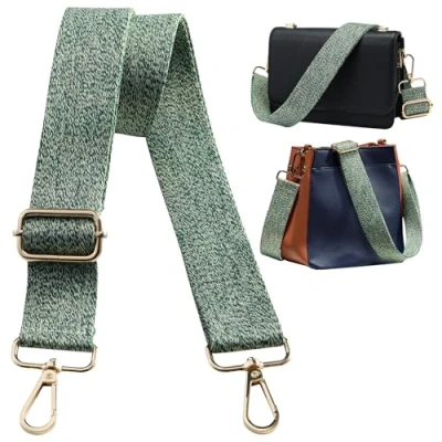 Afbeelding van Navaris groene geweven tassenriem verstelbaar Gouden gespen Schouderband voor tas Bag strap 75 tot 138 cm lang Vervangende riem