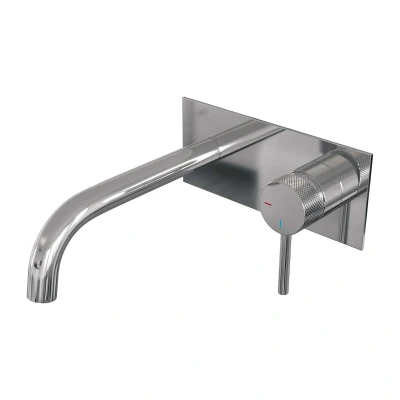 Afbeelding van Brauer Chrome carving Wastafelmengkraan inbouw gebogen uitloop links hendel lang smal afdekplaat model A 1 chroom