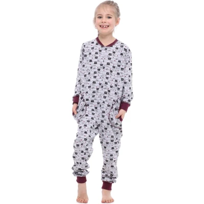 Afbeelding van Merry Style Kinder Pyjama ronde hals lange mouwen broek met zakken Katoen MS MS10 186 PJ Melange Katzen Wein 110 116
