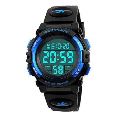 Afbeelding van TONSHEN Multifunctioneel digitaal sporthorloge voor mannen en vrouwen, plastic behuizing met rubberen band, outdoor militaire 50 m waterdichte led elektronische grote cijfers stopwatch datum horloges,