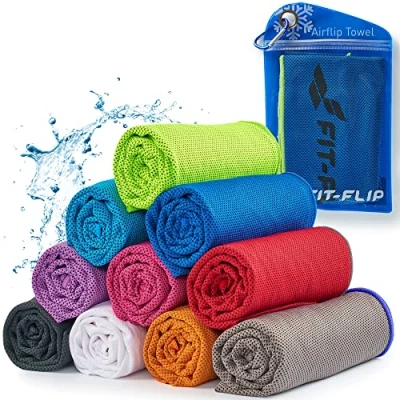Afbeelding van Cooling towel voor sport &amp; fitness microvezel handdoek/koeldoek als verkoelende handdoek het lopen, reizen yoga Airflip Kleur: Donkerblauw groene rand 100cm x 30cm