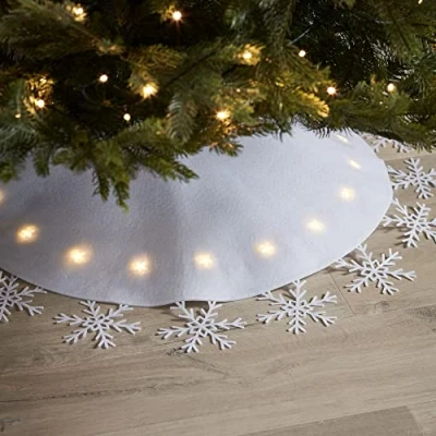 Afbeelding van Lights4fun Sneeuwvlok Batterij Operated LED Licht Up Kerstboom Rok Mat Decoratie 90cm