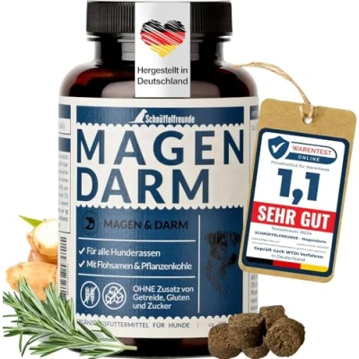 Afbeelding van Schnüffelfreunde Magen Darm supplement voor honden I Ondersteunt de darmflora en natuurlijke darmregulatie bij met psylliumschillen, biochar turfextract