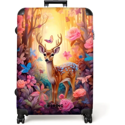 Afbeelding van NoBoringSuitcases.com® Koffer groot Reiskoffer lichtgewicht Hert Bloemen Rolkoffer met 4 wielen Grote trolley XL 98 liter bagage