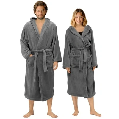 Afbeelding van HOMELEVEL Badjas, flanel, oversized, uniseks, voor dames en heren, ochtendjas, saunajas, reisbadjas, behaaglijk, zacht, sauna, ochtendrok, antraciet, 6XL