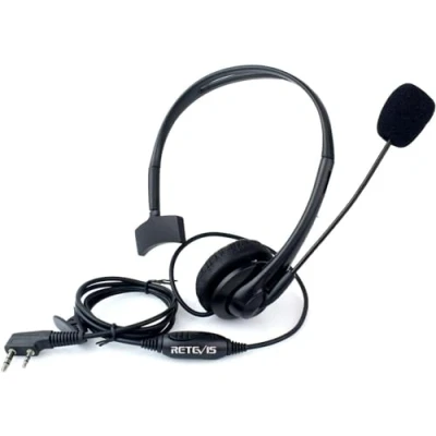 Afbeelding van Retevis 2 Pin Walkie Talkie Headset PTT Verstelbaar met Draaibare Boom Luidspreker Microfoon Koptelefoon Compatibel Radio RT24 RT22 RT27 RT1 RT5 Baofeng BF 88E 888S KENWOOD (1 St)