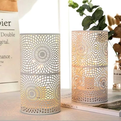 Afbeelding van JHY DESIGN Set van 2 Witte Metalen Tafellamp Batterijgevoede Draadloze Accentlamp Met Edison stijl Lamp Werkt op Batterijen Voor Bruiloften Feesten Patio evenementen Binnen en Buiten