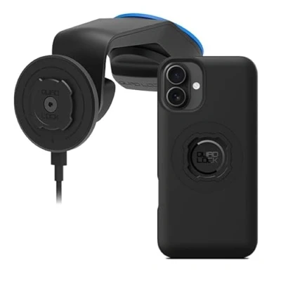 Afbeelding van Quad Lock Voorruit/Dashboard Telefoonhouder voor Auto met MAG Draadloze Oplaadkop V2 en Telefoonhoesje iPhone 16 Plus Max