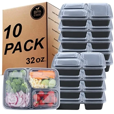 Afbeelding van KINGHON Maaltijdbereidingscontainers Bento lunchboxen met 3 compartimenten, BPA vrije herbruikbare plastic voedselopslag luchtdichte deksels, vriezer, magnetron en vaatwasmachinebestendig [10