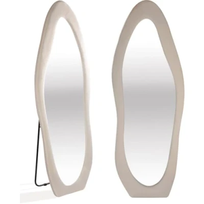 Afbeelding van SensaHome Gestoffeerde Staande Spiegel Shaped Passpiegel Suede Velvet 60x160 Wit