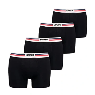 Afbeelding van Levi&#039;s MEN Placed LOGO Boxer Brief 4 PACK Onderbroeken, Heren, Maat: Medium, Black