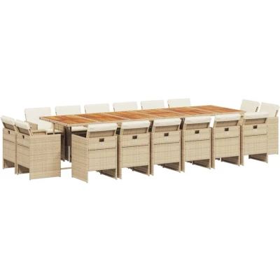 Afbeelding van vidaXL 17 delige Tuinset met kussens poly rattan beige