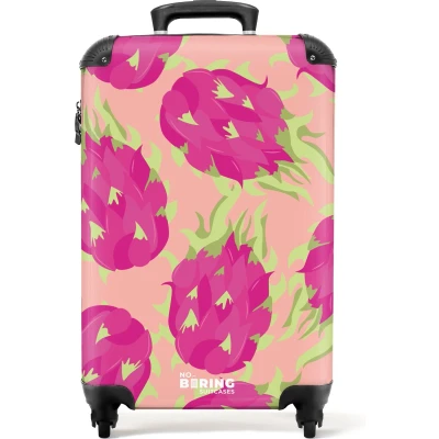 Afbeelding van NoBoringSuitcases.com® Handbagage koffer lichtgewicht Reiskoffer trolley Oranje met dragonfruit Rolkoffer wieltjes Past binnen 55x40x20 en 55x35x25