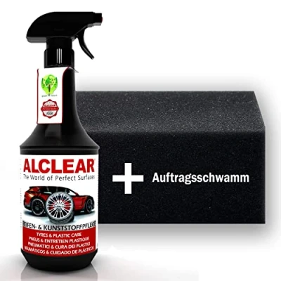 Afbeelding van ALCLEAR 721RK Bandenglans, 1000 ml, met spons, zijdemat, UV bescherming, opfrissend, voor bandenflanken, kunststof, deurrubber, onderhoud van de auto, autobehandeling, auto detailing
