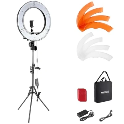 Afbeelding van NEEWER ringlamp met statief, 48 cm, buiten, 55 W, 5600 K, dimbare led bluetooth afstandsbediening voor mobiele telefoon/camera, YouTube, TikTok, zelfportret, foto, tatoeëerder,