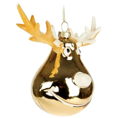 Afbeelding van BRUBAKER Gouden eland handbeschilderde glazen kerstbal 15 cm boombol elandkop mondgeblazen kerstboomversiering figuur grappige decoratieve hanger