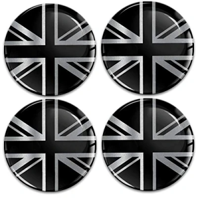 Afbeelding van Biomar Labs 4 x 60 mm 3D siliconen stickers VK Union Jack vlag zilver zwart voor wieldoppen, naafdoppen, wielnaafdoppen, naafdoppen A 10860
