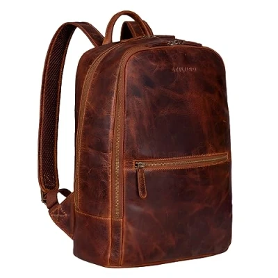 Afbeelding van STILORD &#039;Kellis&#039; Vintage Leather Rugzak Groot voor Business School Uni Modern Laptop 15 inch Messenger DIN A4 Echt Leder, Kleur:kara cognac