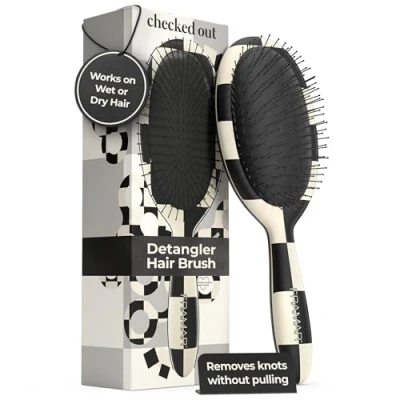 Afbeelding van FRAMAR haarborstel met geruite print natte haarborstels voor vrouwen, dames, zwart wit haaraccessoires, Cepillos Para