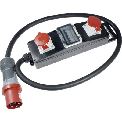 Afbeelding van as Schwabe Stromverteiler Vollgummi Steckdosenleiste S20+ Baustellen Leiste mit 5 poligem CEE Stecker 400 V, 63 A auf 2 x poliger Steckdosen 32 IP44 Made in Germany I 60807, S11